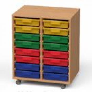 Materialcontainer fahrbar mit 16 flachen Modulboxen